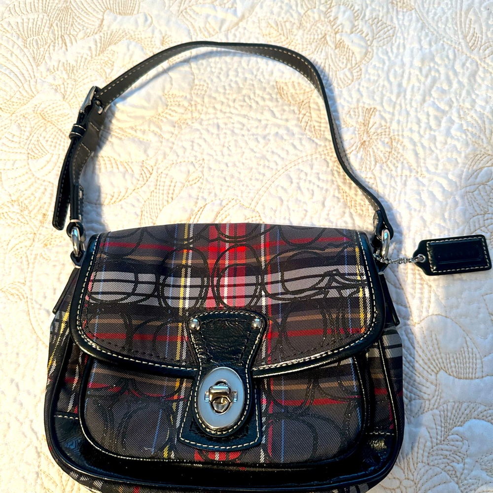 New Coach Tartan Plaid Signature Demi Small Shoulder Handbag